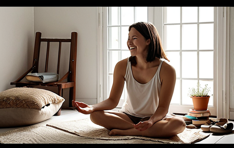 **Prompt 1: From Clutter to Calm & Connection**
    "A person with a serene, joyful expression, spending quality time with loved ones in a minimalist, uncluttered home, or engaged in a meaningful activity like traveling. The scene emphasizes inner peace, freedom, and connection, contrasting with the subtle absence of material clutter. Soft, natural lighting. Focus on genuine happiness, 'being' over 'having'."