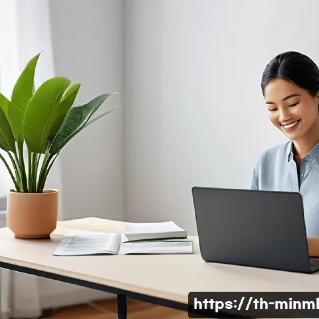 미니멀리즘 경제학과 공공 정책 - **Prompt:** A serene, organized home office space that embodies financial minimalism. A young adult,...