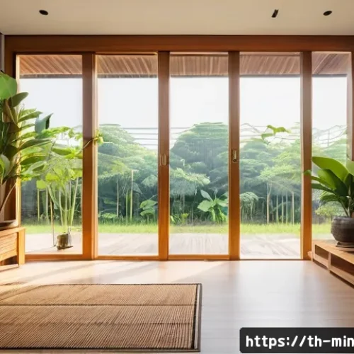 미니멀리즘 경제학과 지구촌 문제 - A cozy minimalist Thai home interior featuring natural light streaming through large windows, simple...