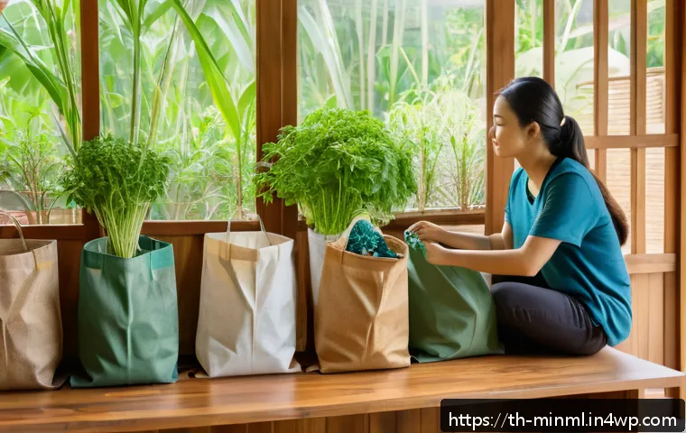 미니멀리즘 경제학과 세계관의 변화 - A cozy, modern Thai household kitchen scene focused on sustainability and minimalism: eco-friendly r...