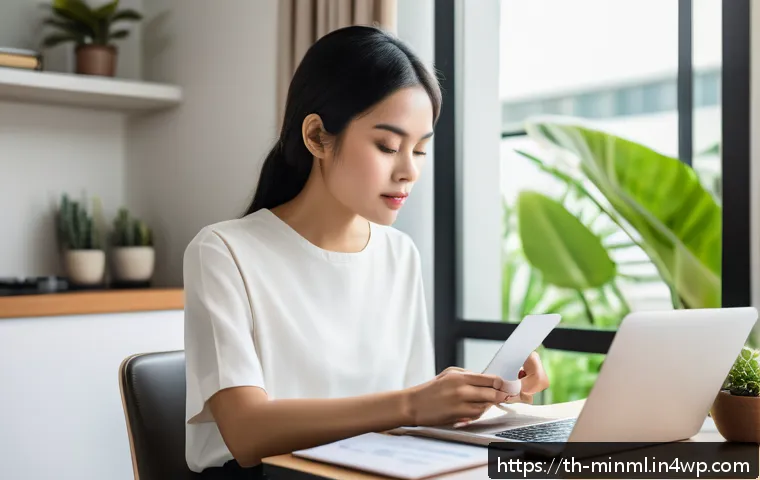미니멀리즘 경제학의 실천적 적용 - A cozy home office scene in a modern Thai apartment, featuring a young adult Thai woman carefully tr...
